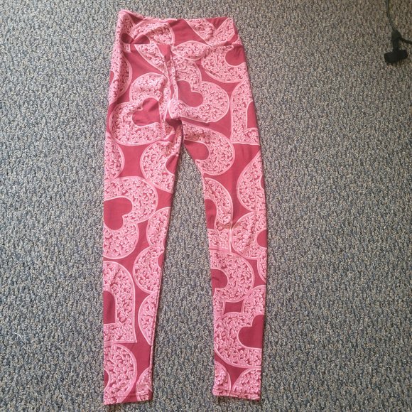 OS LuLaRoe Soft Stretchy Leggings Red Pink Heart Leggings One Size - Picture 8 of 9